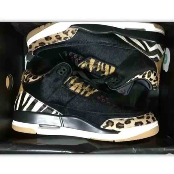 Air Jordan Retro 3 SE Animal Instinct Zebra & Leopard Hair-calf US MEN SIZE 8 - Picture 3 of 9